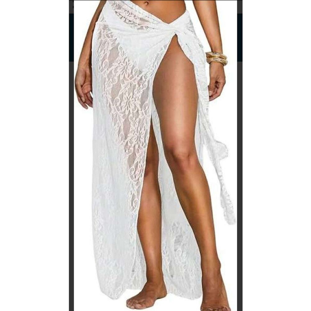 New White lace sarong / swim wrap /tie skirt